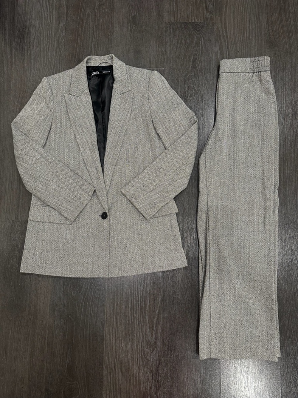 Zara Women’s Grey Textured Two-Piece Suit Jacket & Pants Size S/XS